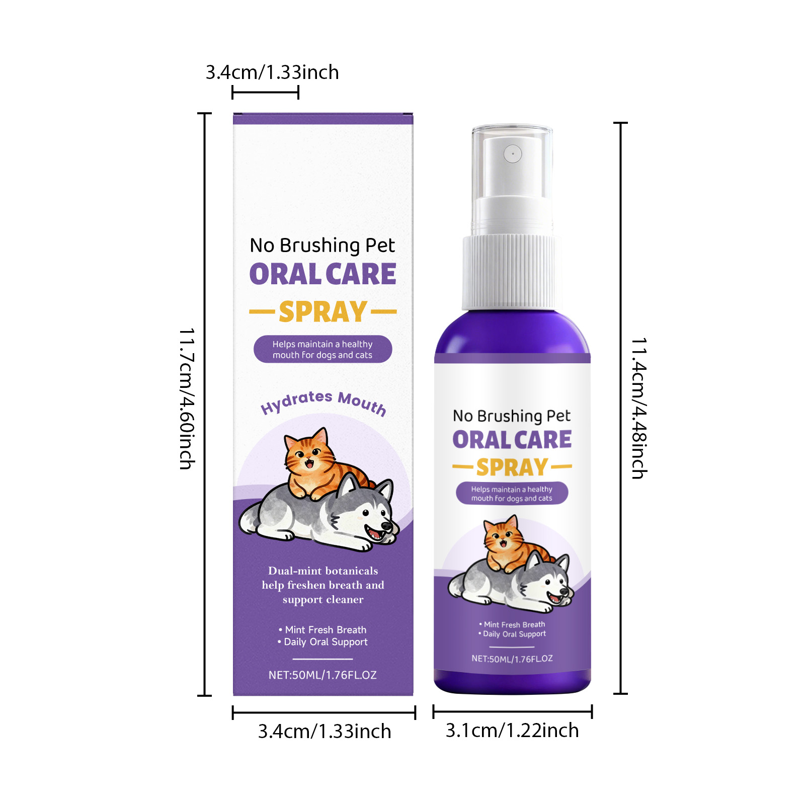 Pet Oral Care Spray Teeth Protect Fresh Remove Plaque Mild No Brush Daily General Use