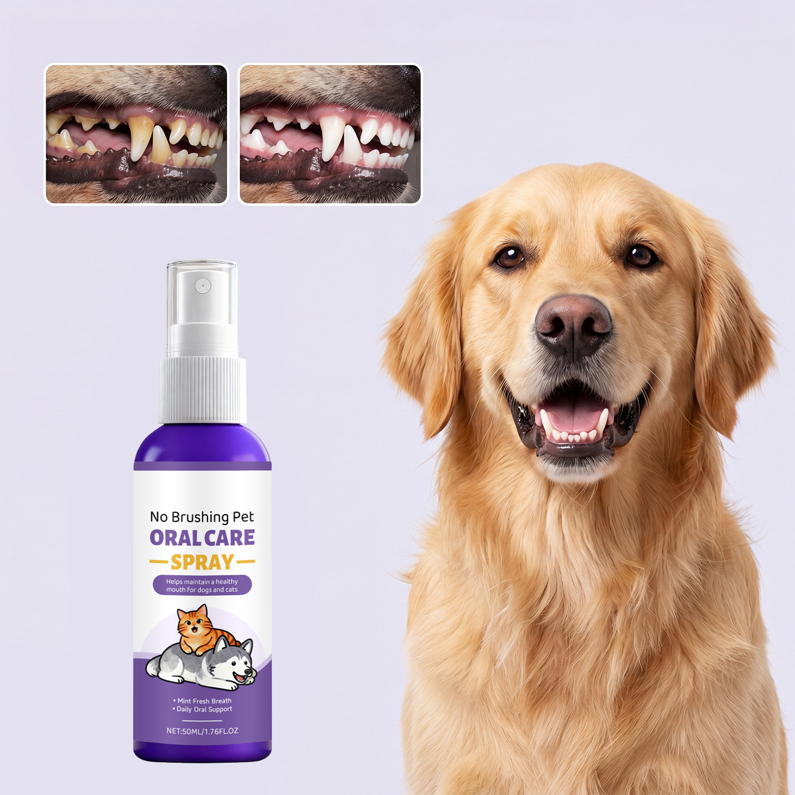 Pet Oral Care Spray Teeth Protect Fresh Remove Plaque Mild No Brush Daily General Use