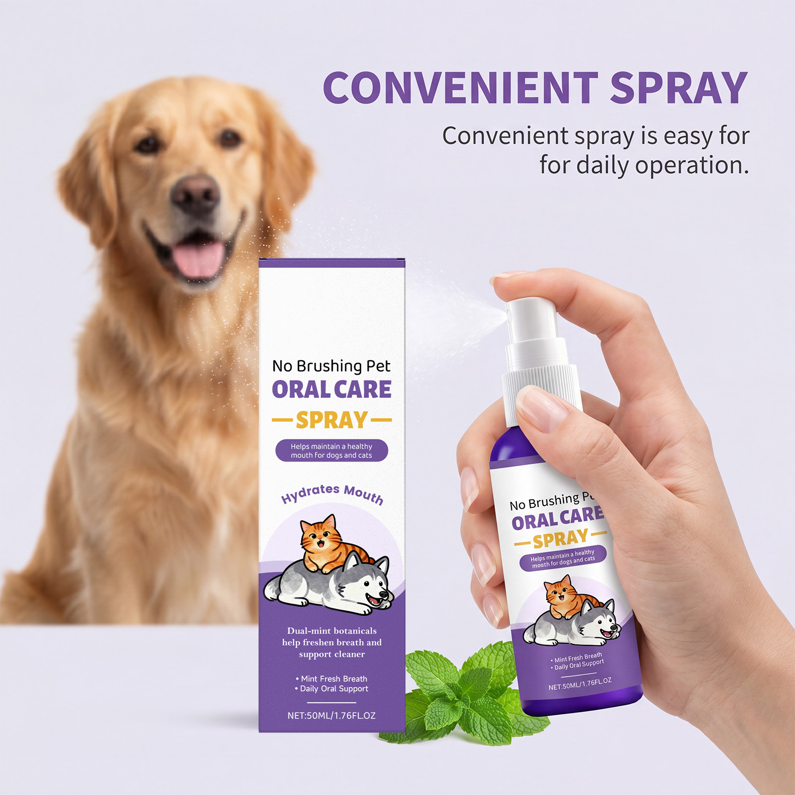 Pet Oral Care Spray Teeth Protect Fresh Remove Plaque Mild No Brush Daily General Use