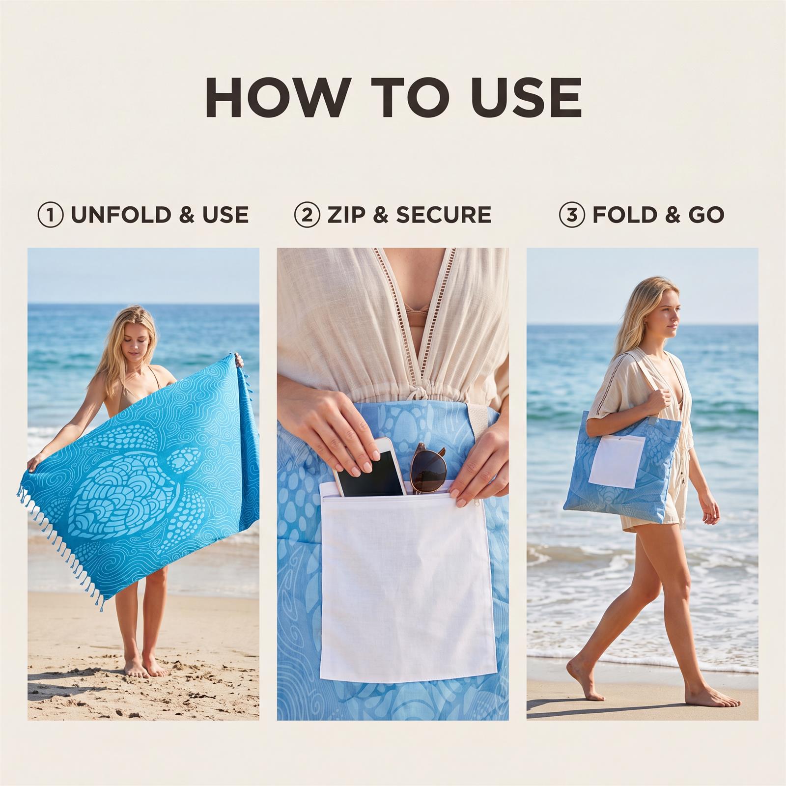 Convertible Beach Towel Bag Outdoor Camping Seaside Picnic Multifunctional Gear Portable Light Sandproof Waterproof