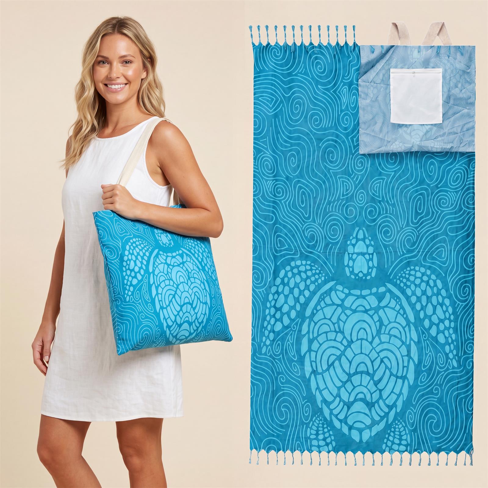 Convertible Beach Towel Bag Outdoor Camping Seaside Picnic Multifunctional Gear Portable Light Sandproof Waterproof