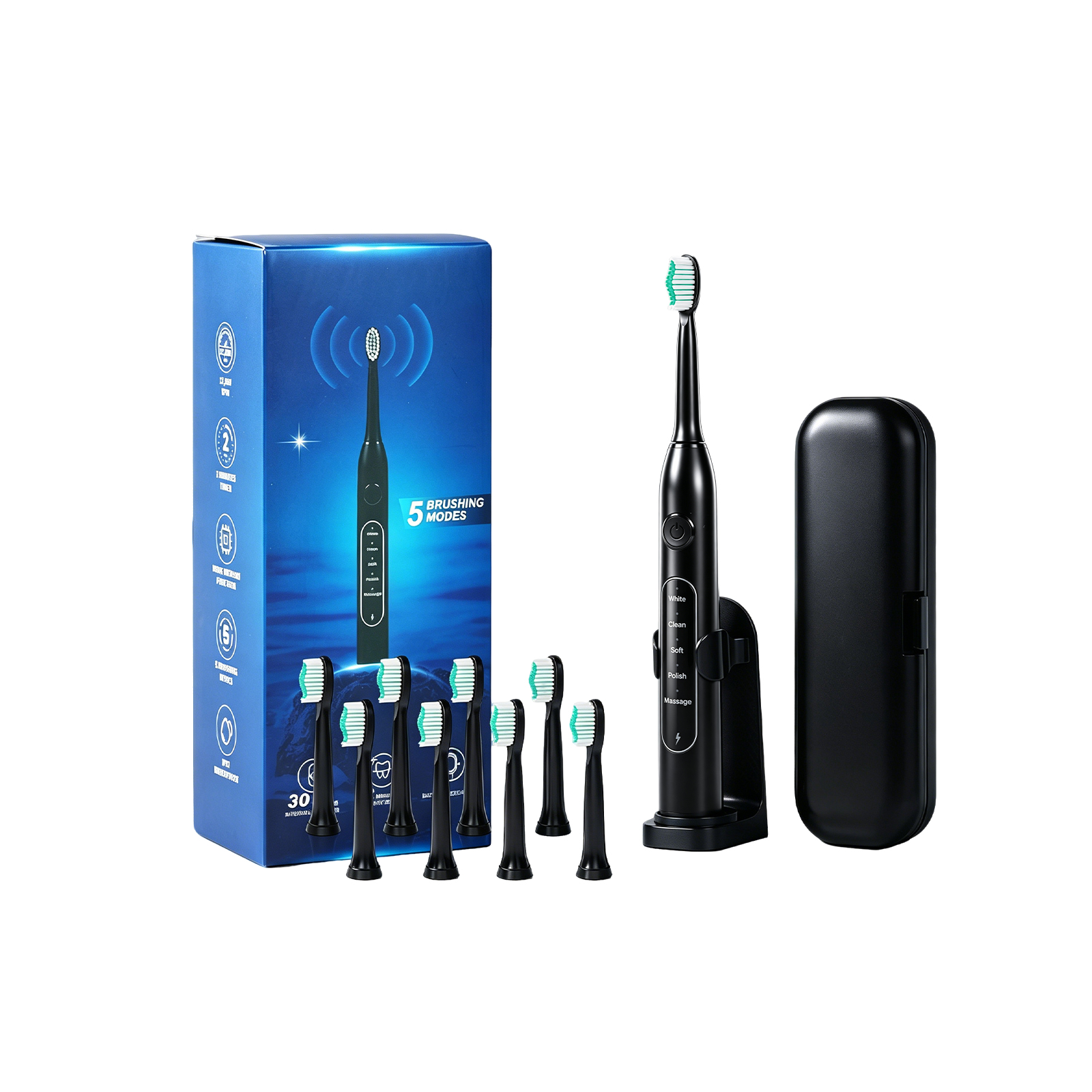 Electric Toothbrush Black Eight Brush Heads Usb Charging Soft Bristles Clean Teeth Stains Protect Gums