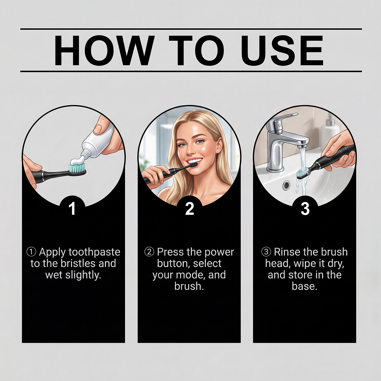 Electric Toothbrush Black Eight Brush Heads Usb Charging Soft Bristles Clean Teeth Stains Protect Gums