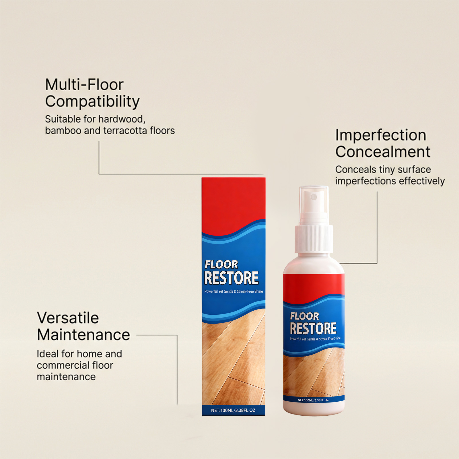 Wood Floor Polish Daily Household Multi Effect Stain Remover Scale Cleaner Brightening Mopping Detergent
