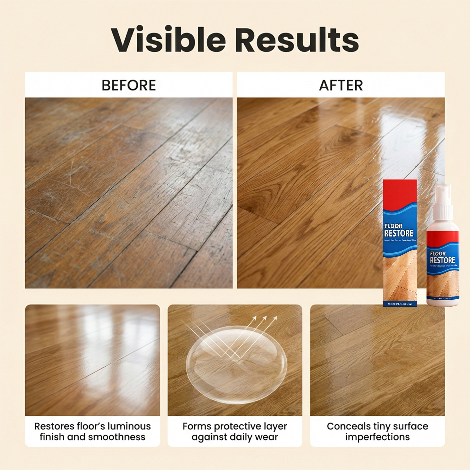 Wood Floor Polish Daily Household Multi Effect Stain Remover Scale Cleaner Brightening Mopping Detergent