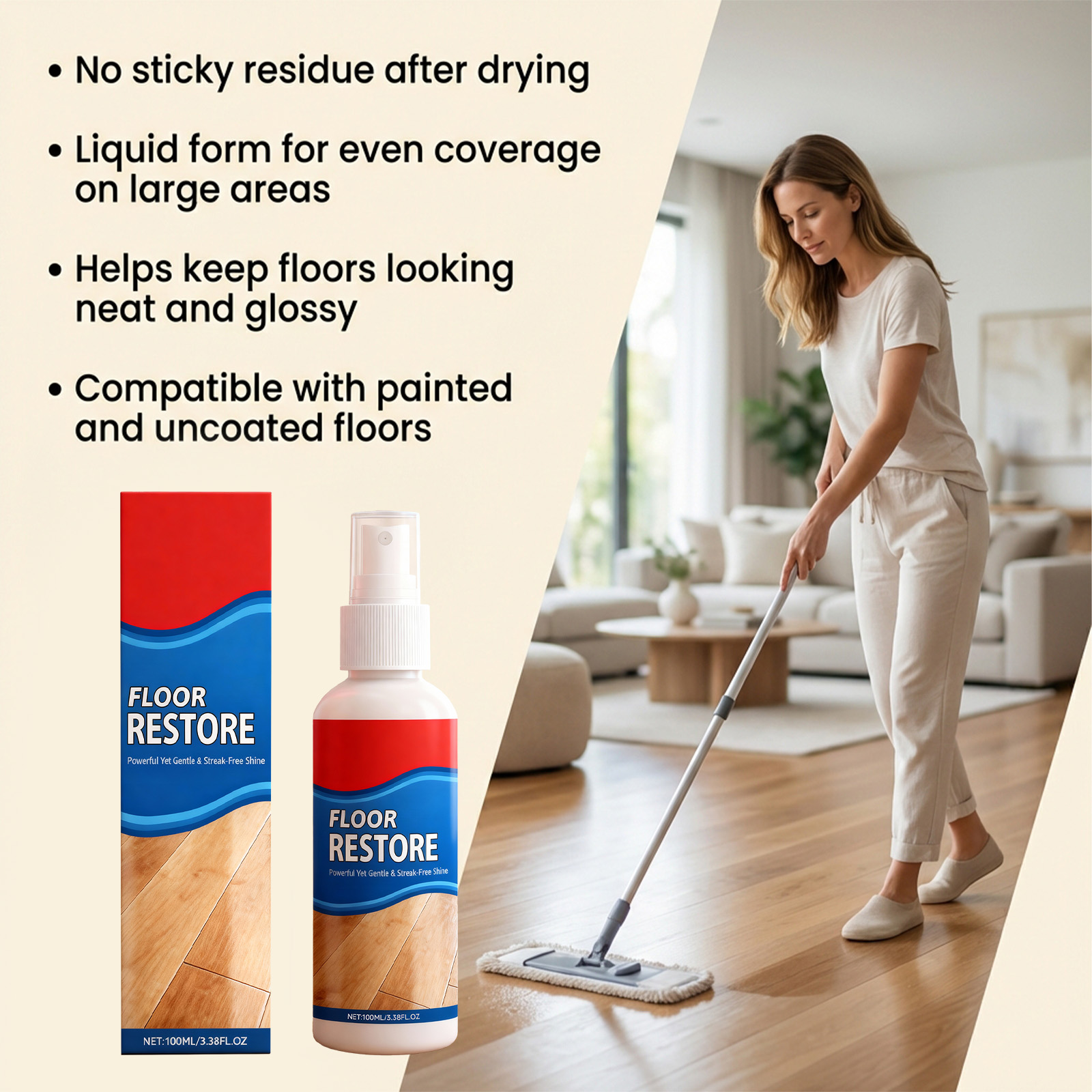 Wood Floor Polish Daily Household Multi Effect Stain Remover Scale Cleaner Brightening Mopping Detergent