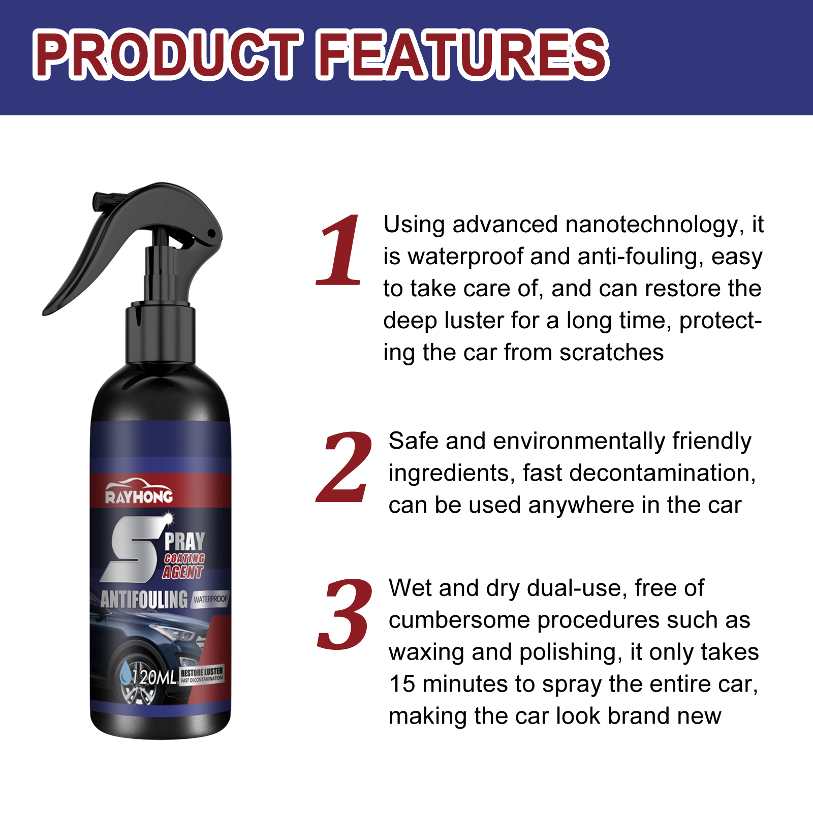 Car Coating Spray Nano Ceramic Water Repellent Dust Proof Shine Enhancer For Paint Protection And Surface Care 120ml