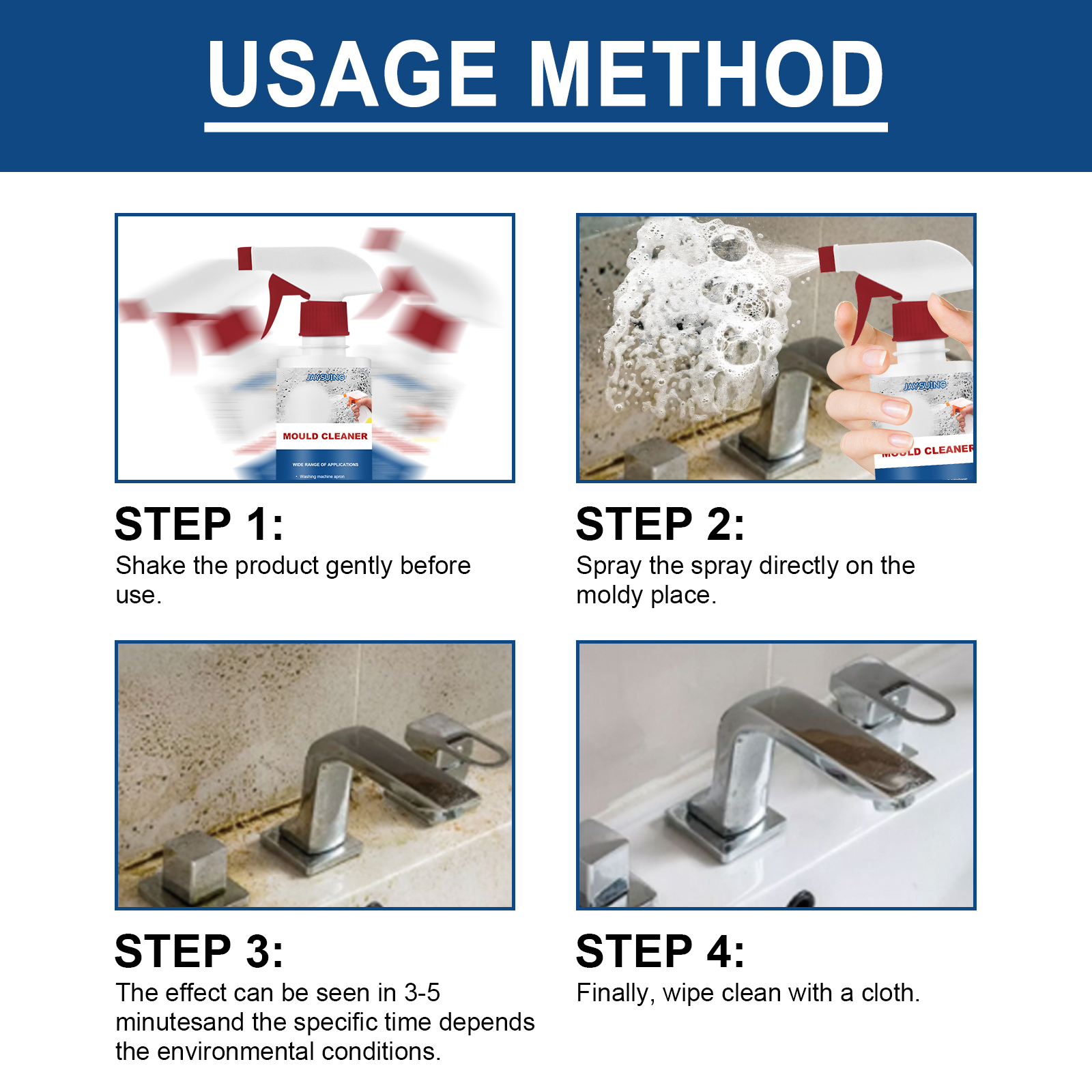 Mold Remover Spray Bathroom Ceiling Tile Wall Cleaner Fast Acting Stain Remover Anti Mildew Treatment 60ml