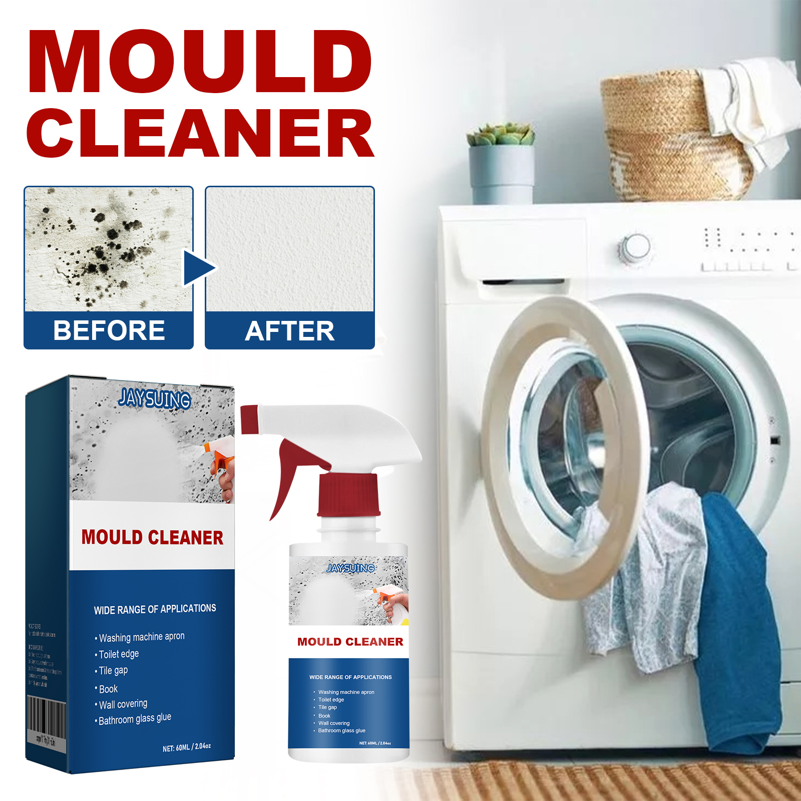 Mold Remover Spray Bathroom Ceiling Tile Wall Cleaner Fast Acting Stain Remover Anti Mildew Treatment 60ml
