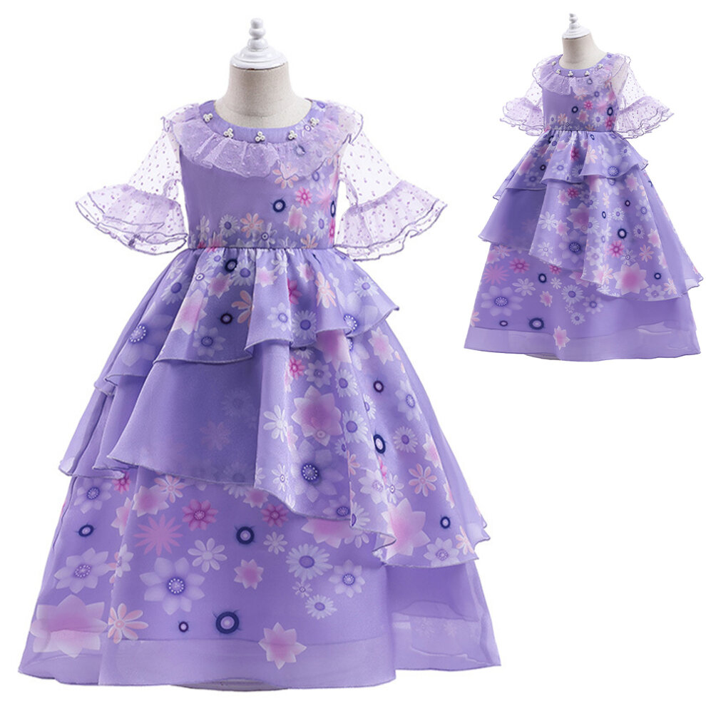 (5-6 Years) Kids Girls Encanto Isabela Costume Dress Princess Birthday Party Fancy Dress