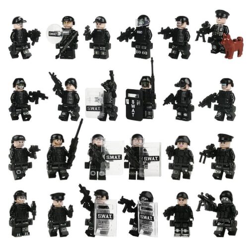 24PCS Black SWAT Team Building Block Minifigures Toys Fit Lego