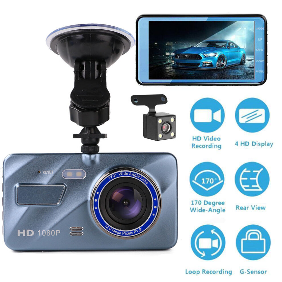 (IPS Touch Screen) 4-in Driving Recorder Dual Camera Reversing Image