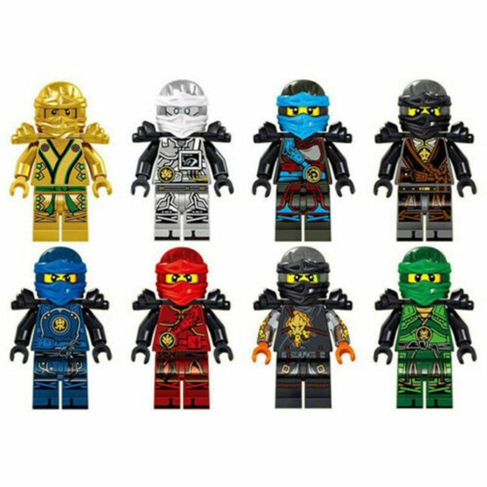 Ninja Minifigures Sets 8pcs Ninjago Motorcycle Action Figure Kits Building Blocks Toys for Boys and Girls Games Collection Adult Children Gifts Party Supplies Carnival Prizes