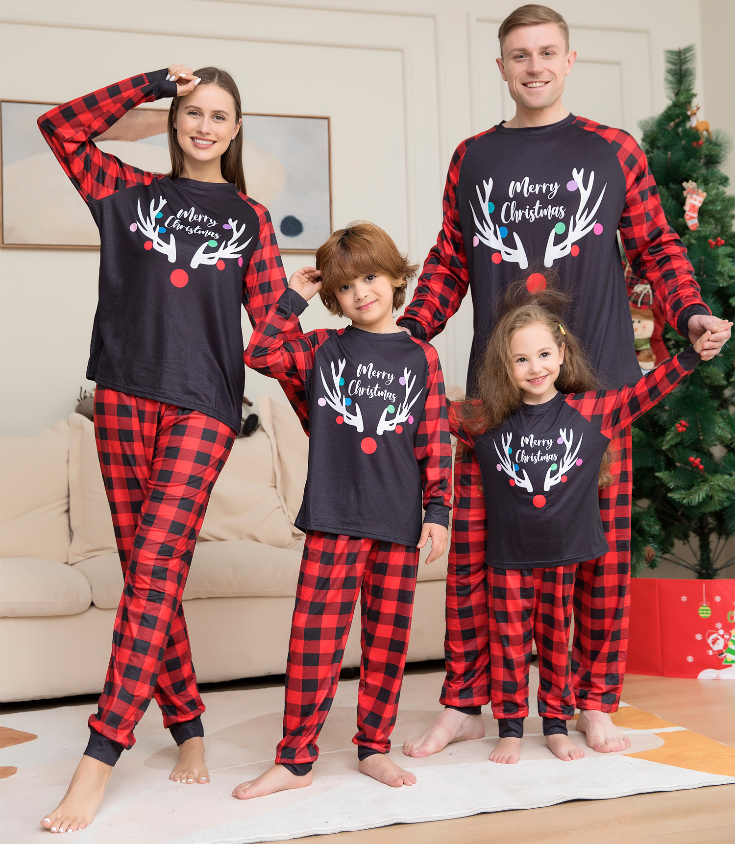 (6M Baby) Christmas family matching pajamas set 2023 Xmas new Santa Claus alphabet Elk print stitching pajamas adult children baby family wear