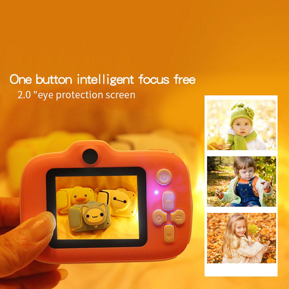 (Yellow) 1080P Kids Digital Camera Cartoon Cute Video Recorder Toy Outdoor Photography Camera with 32GB SD Card Gift for Boys and Girls