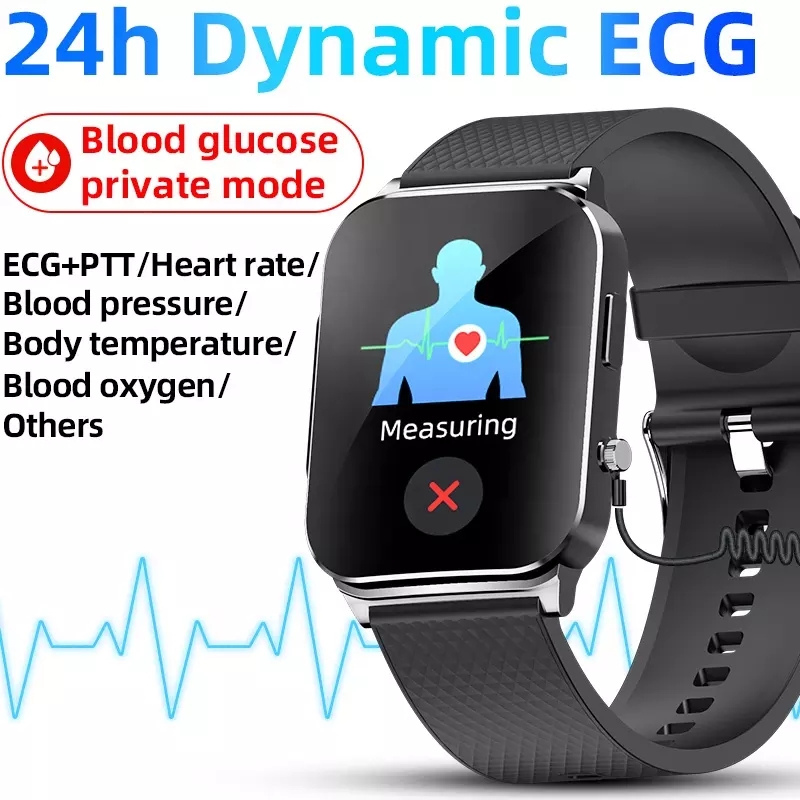 Non-invasive Blood Glucose Smartwatch 24H PTT ECG Heart Rate Blood Pressure Temperature Smart Watch