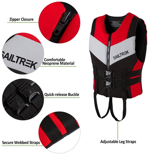 Life Jacket Adult Life Vest Buoyancy Aid Jacket Neoprene Outdoor Beach Floating Jackets for Ski Kayak Swimming Sailing Boating Water Sports Wear