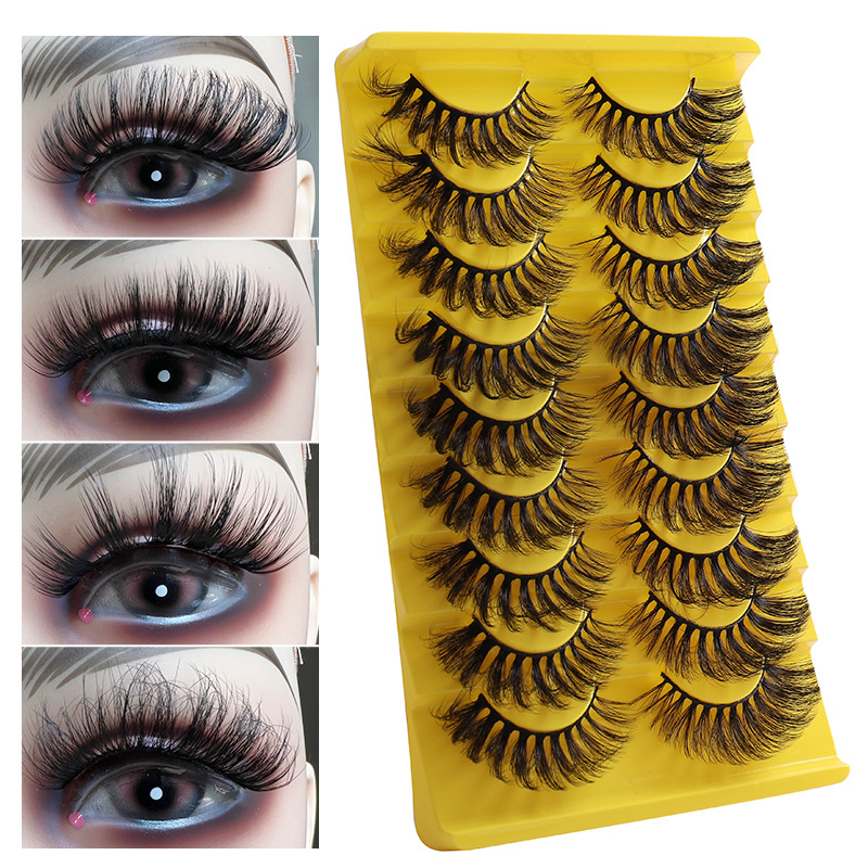 (Lash~915) False Eyelashes Cross Curling Eyelash Dense Extension Fake Eyelashes 6D Fluffy Wispy Faux Hair Reusable Beauty Eye Lashes for Party Makeup 9 Pairs
