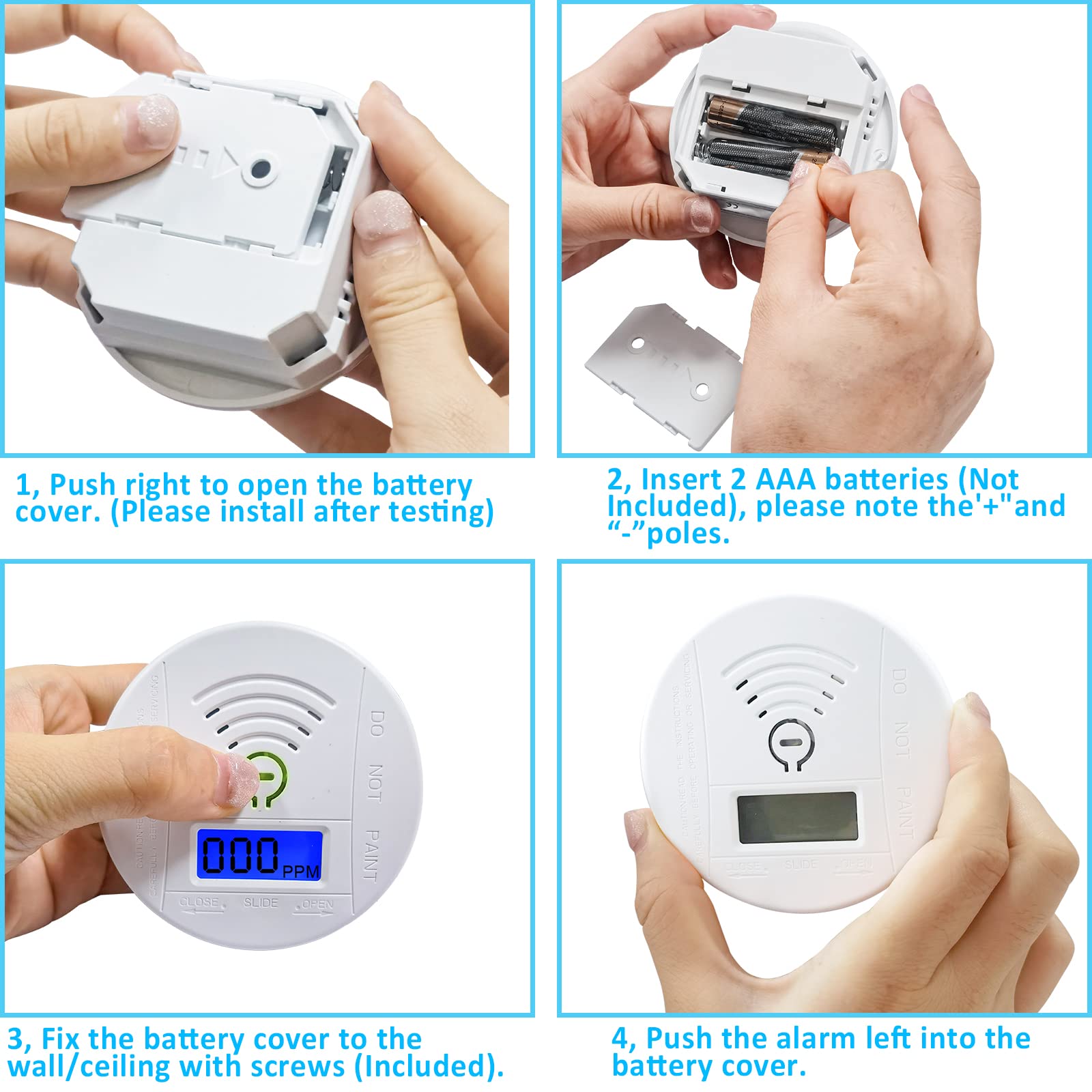 Mini Carbon Monoxide Detector,Battery Operated High Accuracy CO Alarm with Sound Warning and Digital LCD Display,Comply with EN 50291-1: 2018