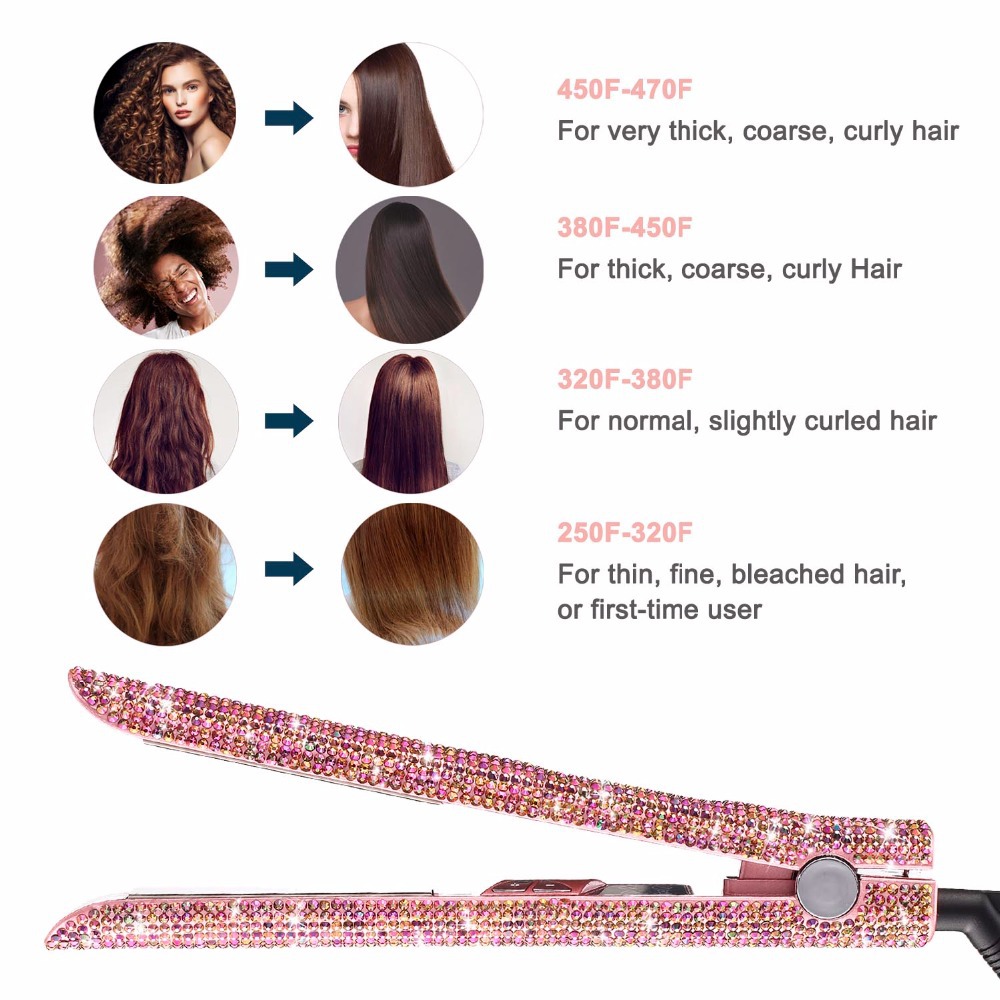 Hair Straightener Hair Curler Professional Titanium Flat Iron Rhinestone Straightening Iron for Women Crystal Diamond LCD Digital Display
