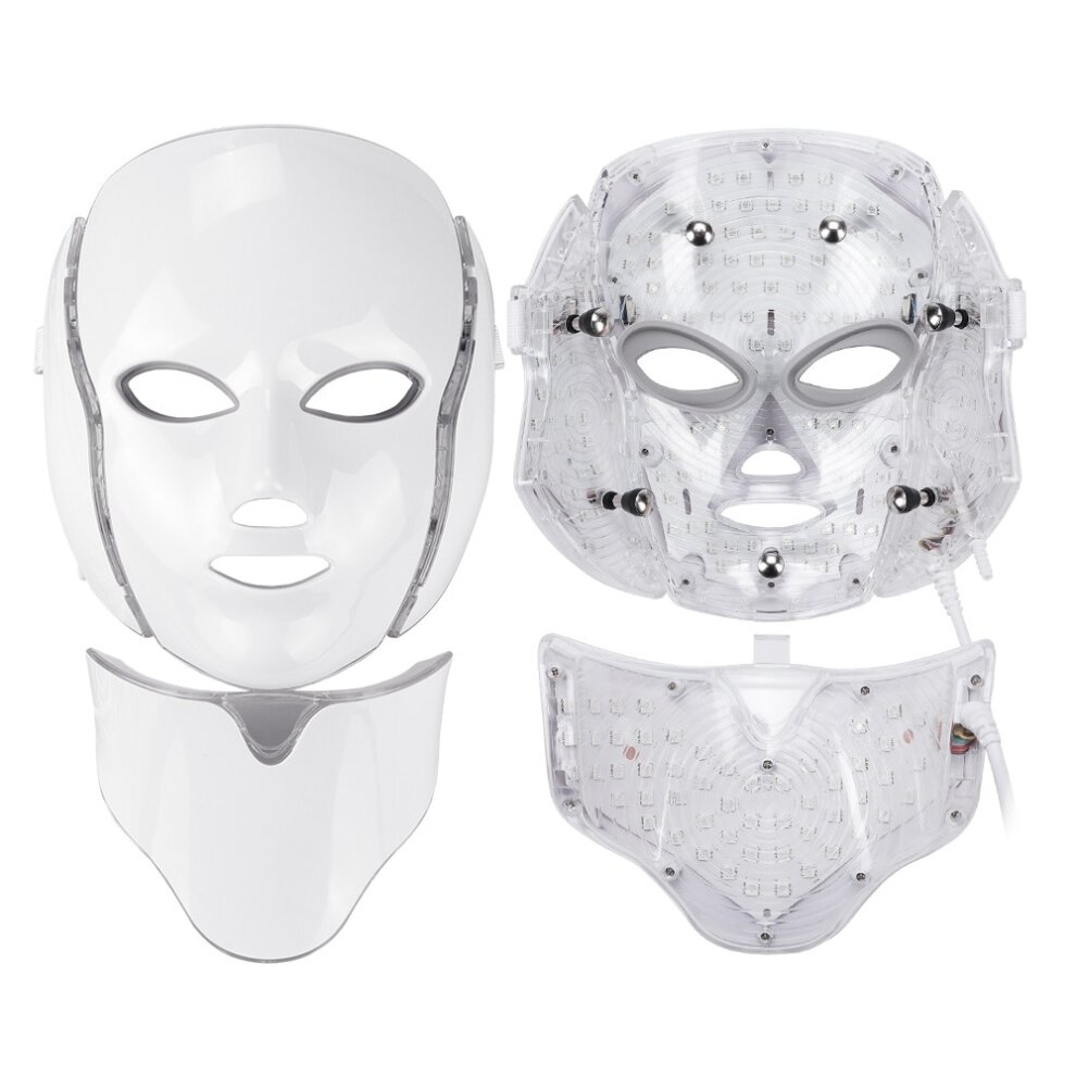 LED Facial Mask With Neck Care Treatment Beauty Anti Acne Therapy Whitening LED Mask 7 Colors Light