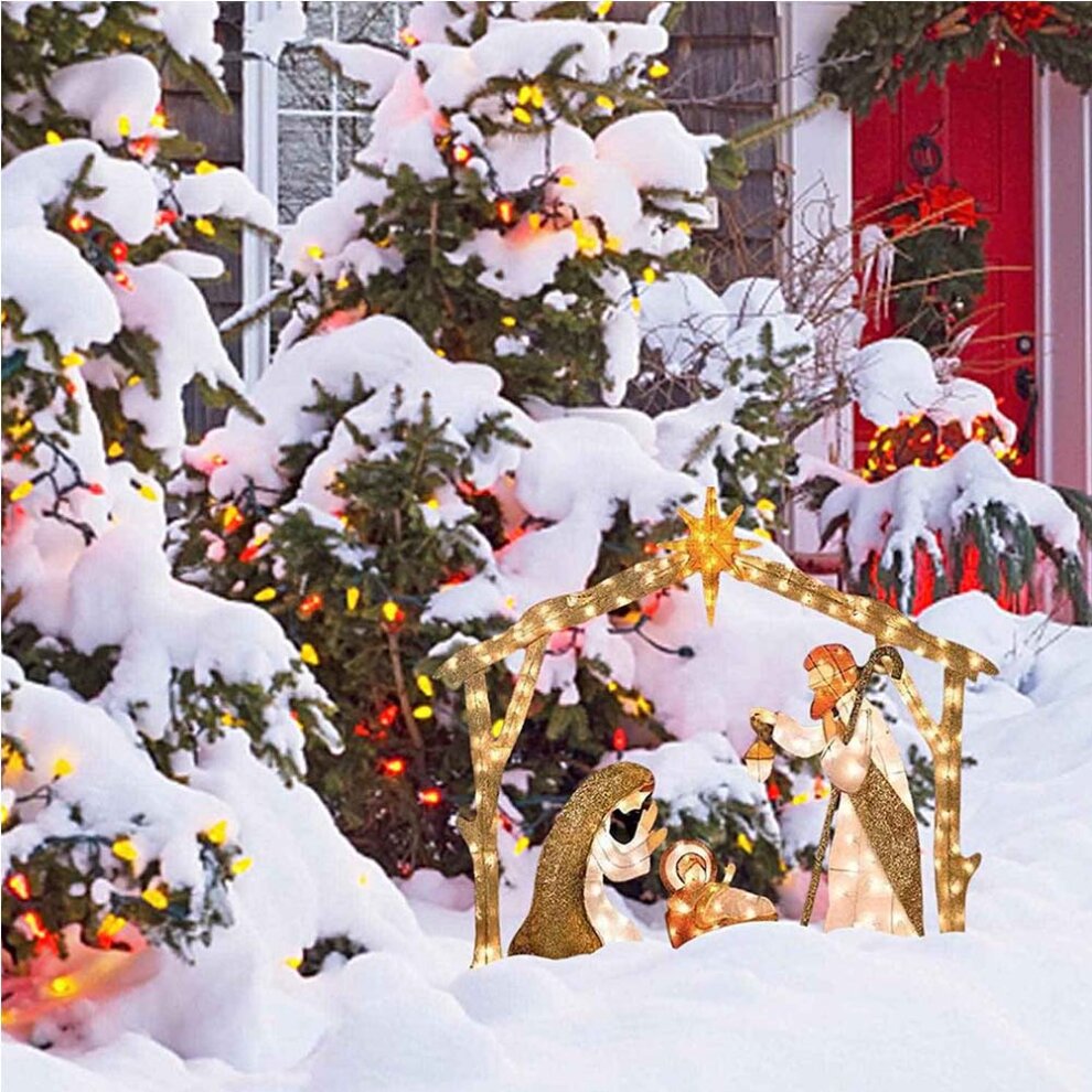 Christmas Decoration Christmas Jesus Holy Family Nativity Scene Yard Ornaments Outdoor Garden Decor with Lights String