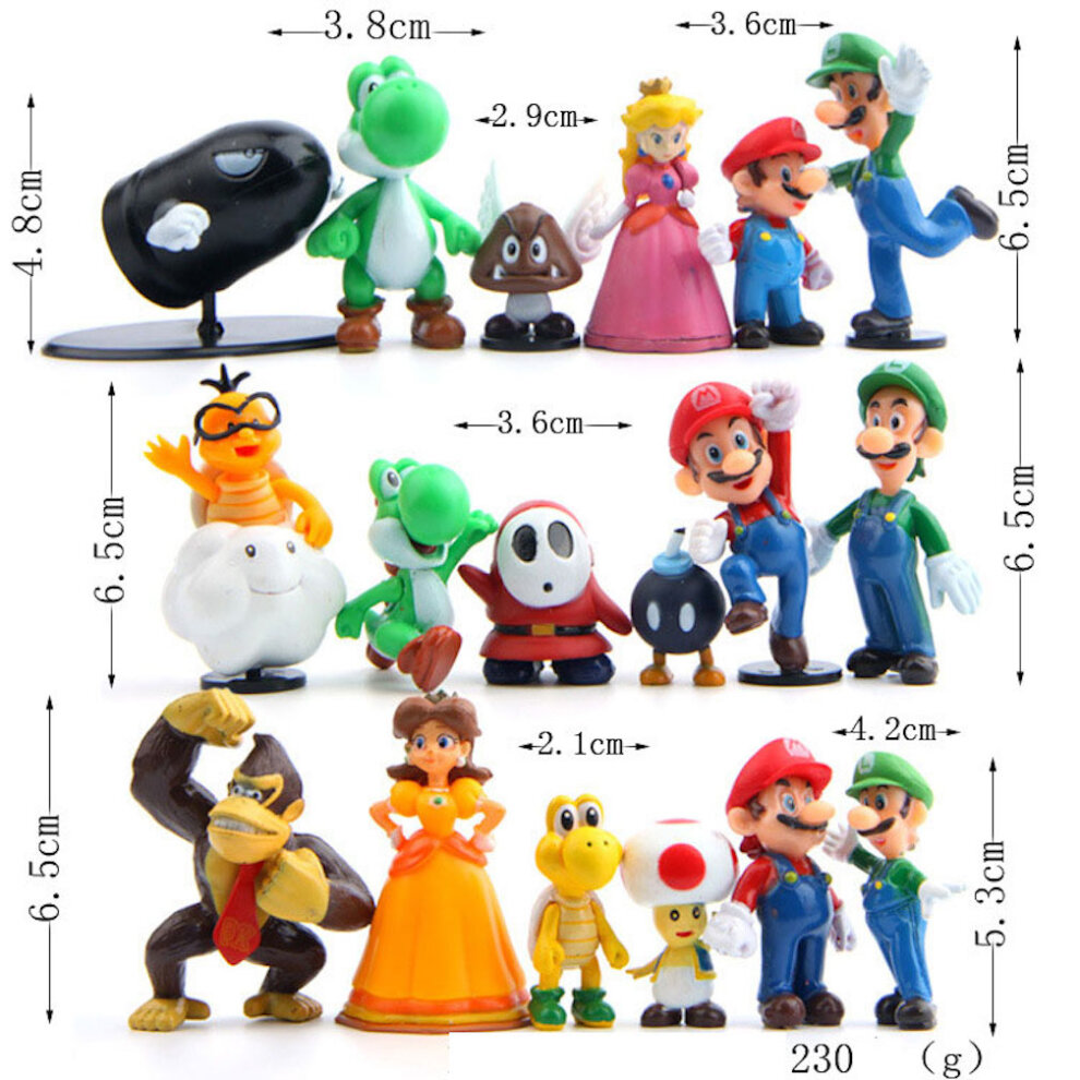 18pcs Super Mario Princess Goomba Bowser Figure Doll Decoration