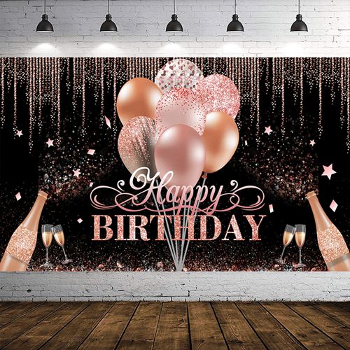 Birthday Party Sign Backdrop Banner Gold Glitter Balloon Fireworks Birthday Photo Backdrop Background
