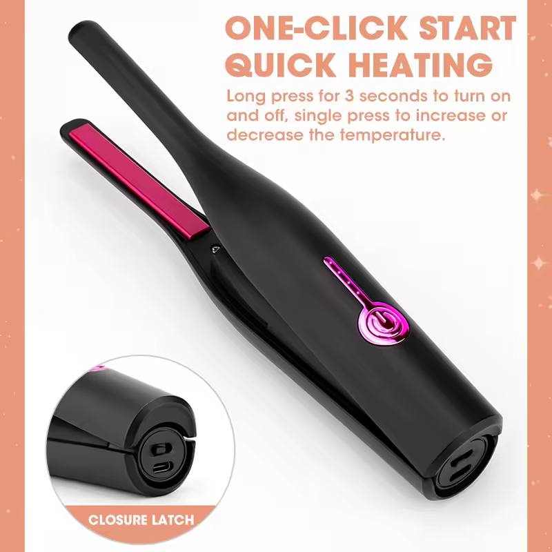 (Grey) Hair Straightener Brush Professional 2 In 1 Hair Curling and Straightening Iron Hair Curling Tools Hair Curler for Ladies Ceramic Rechargeable Flat Iron