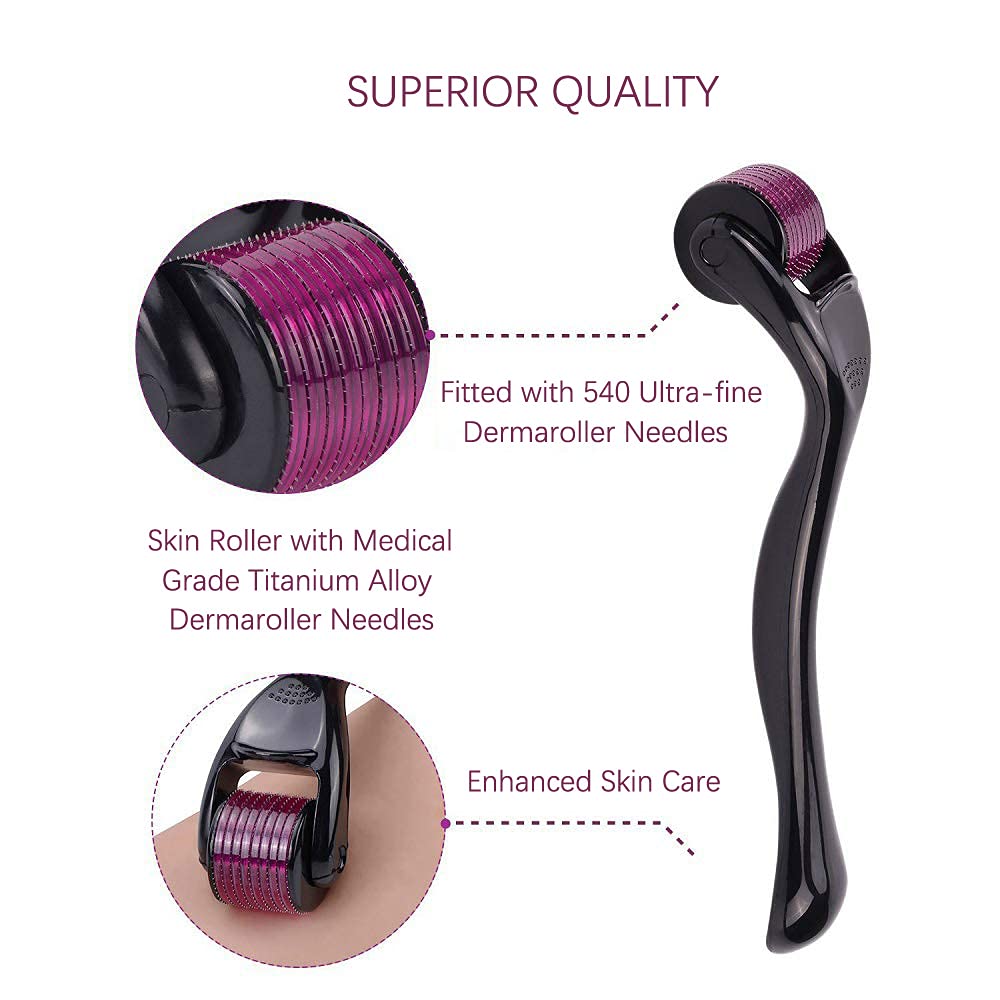 (540 Microneedle Roller 0.25mm) Titanium Microneedle Derma Roller Skin Care for Face Facial Wrinkles Hair Loss Stretch Marks Hair Regrowth Micro Needles Microneedling Derma Needling