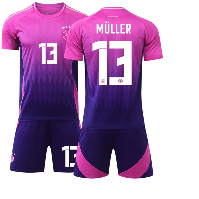 (Kids 2~3 Years) 2024 UEFA European Championship Germany away Football Kit for Kids No.13 Muller Tracksuit Kits for Boys Junior Soccer Jersey Training Top Shorts Sock