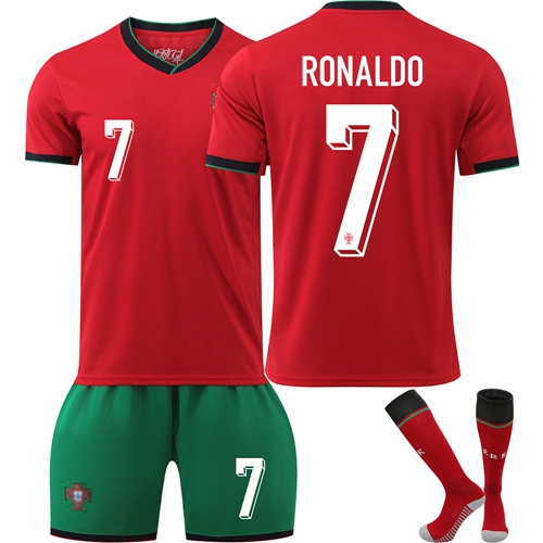 Portugal Soccer Jersey UEFA 2024 Ronaldo Football Kit for Kids No.7 Football Training T-shirts Shorts Socks Outdoor Sportswear Tracksuit National Team