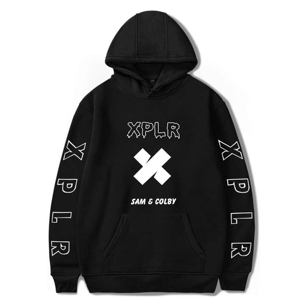 (XS) Black Cross Sam and Colby XPLR Merch Hoodie Pullover Hip Hop Casual Streetwear Long Sleeve
