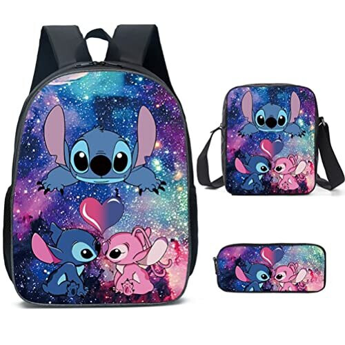 SHANGYE Stitch Backpack with Lunch Bag Pencil Case, 3Pcs Kid Bookbags Set, 3D Printed St
