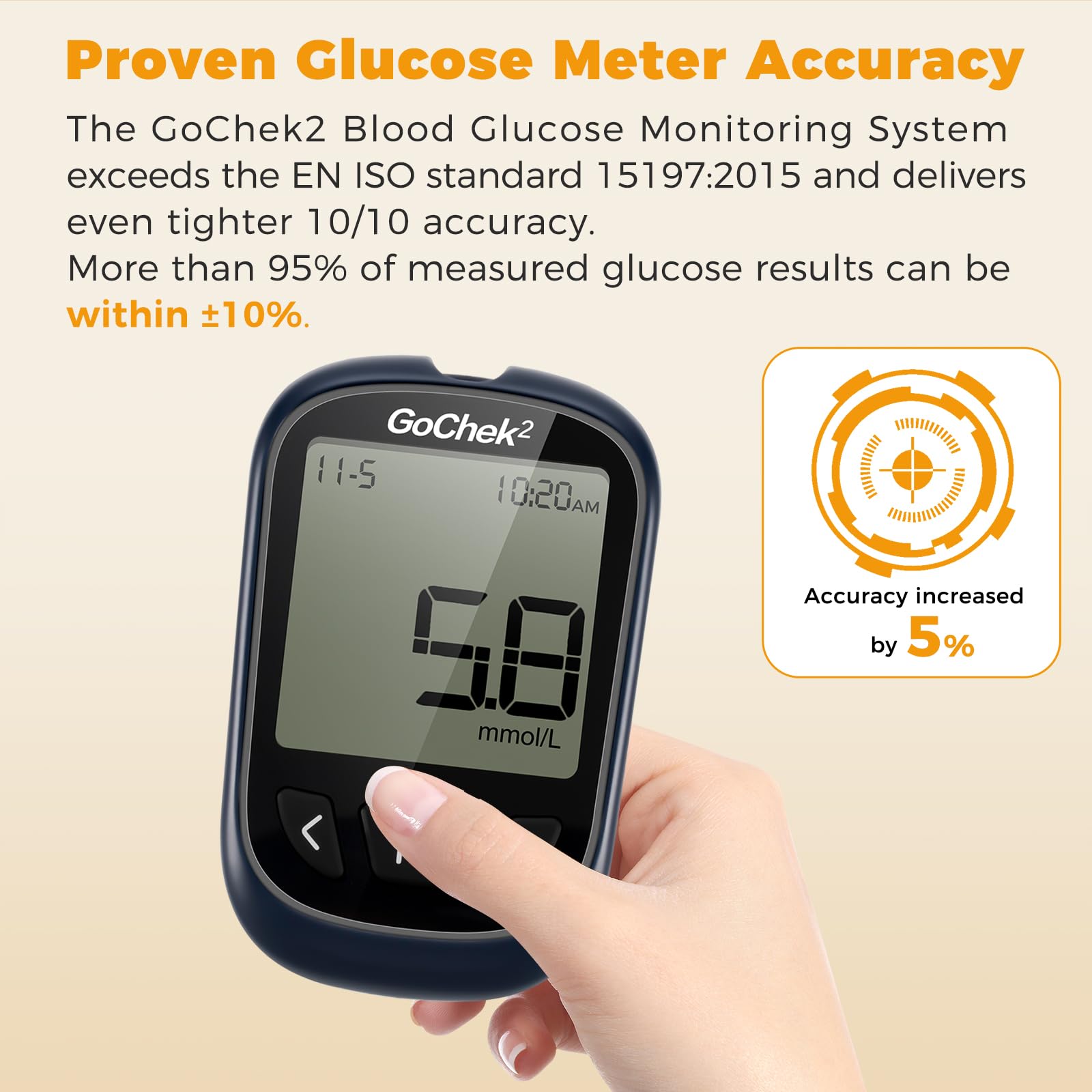 (GoChek2 Glucose Kit X 10) Blood Glucose Monitor Meter Diabetes Test Kit Upgrade with Hypo and Ketone Warning Meal Marker 500 Memories Blood Sugar Tester with 10 Test Strips and 10 Lancets in mmol L
