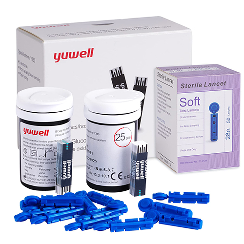yuwell Blood Glucose Monitor Blood SugarTesting Kit with Test Strips x 50 and Lancets x 50 Ideal for Home Use Batteries Included