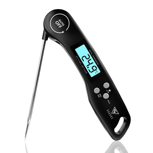 DOQAUS Digital Meat Thermometer Instant Read Food Thermometer with Backlight LCD Screen Foldable Long Probe Auto On Off Perfect for Kitchen BBQ Water Meat Milk Cooking Food
