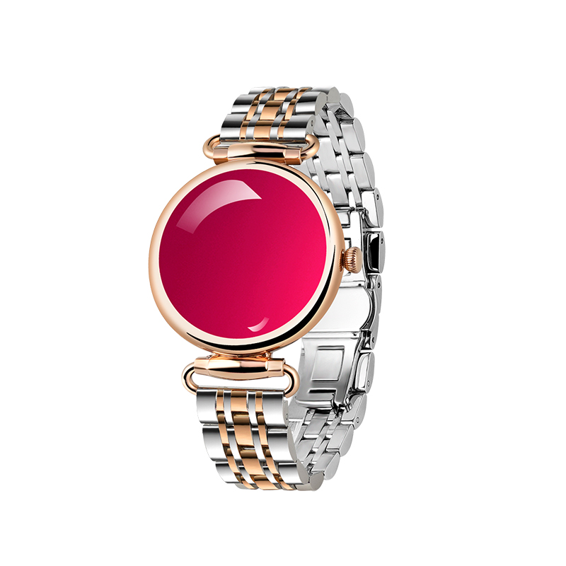 (Gold) Women Smart Watch 1.28 Inch AMOLED HD Screen 3D Gem Mirror Stainless Steel BT Call Female Security Period Blood Oxygen