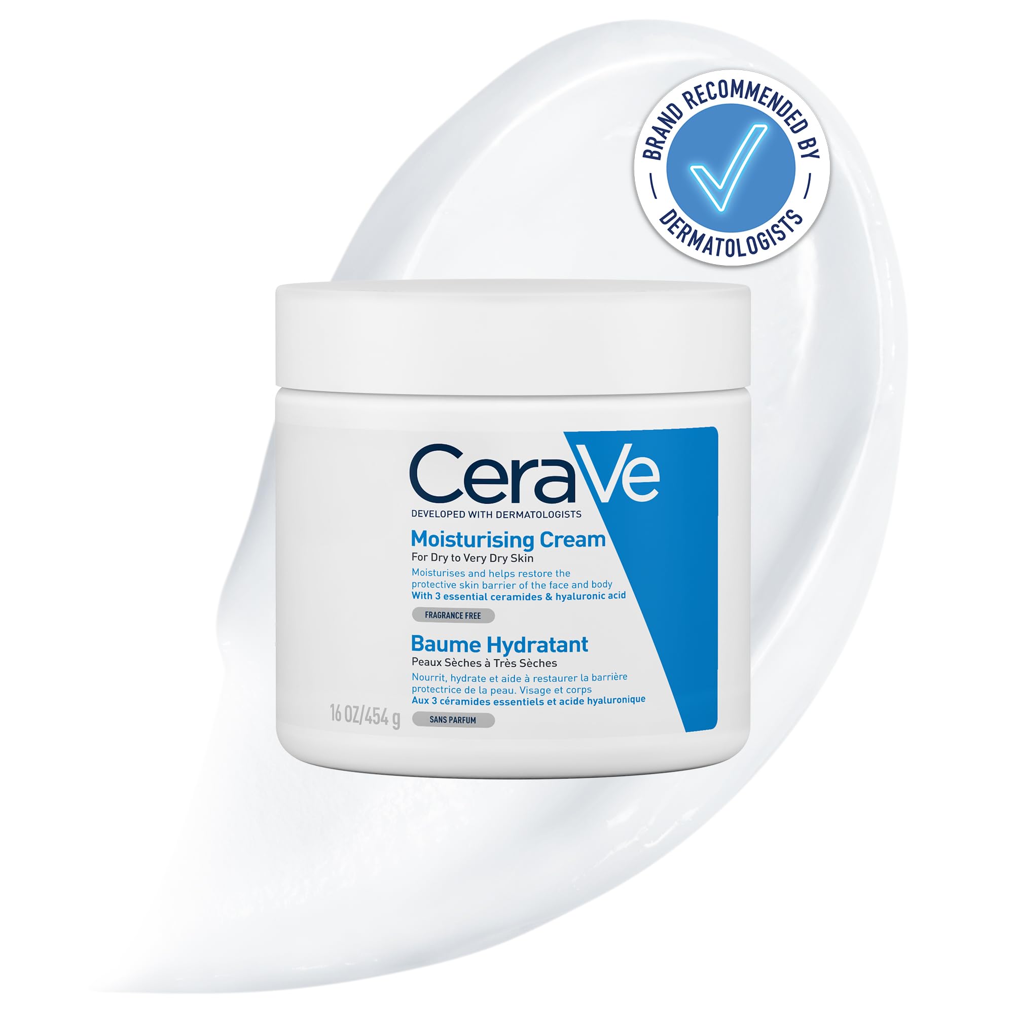 CeraVe Moisturising Cream for Dry to Very Dry Skin 454g with Hyaluronic Acid & 3 Essential Ceramides