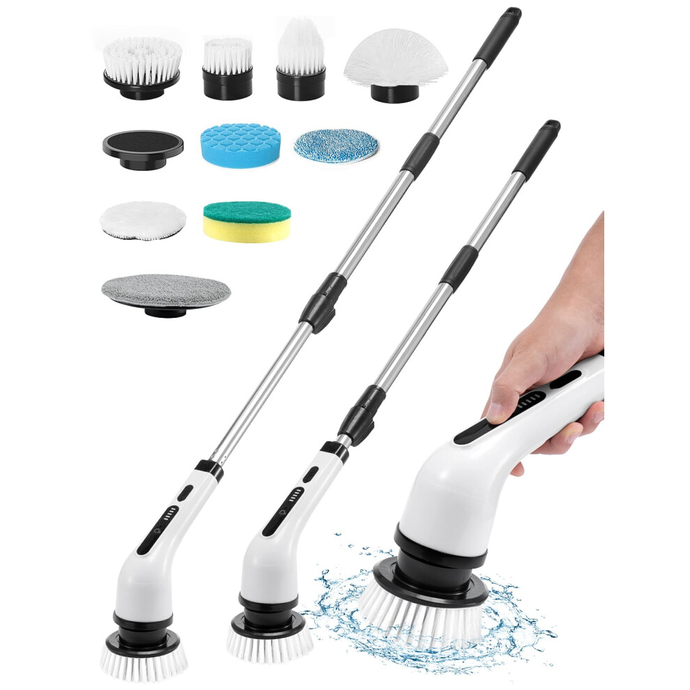 9 IN 1 Electric Spin Scrubber Cordless Cleaning Brush White Car UK