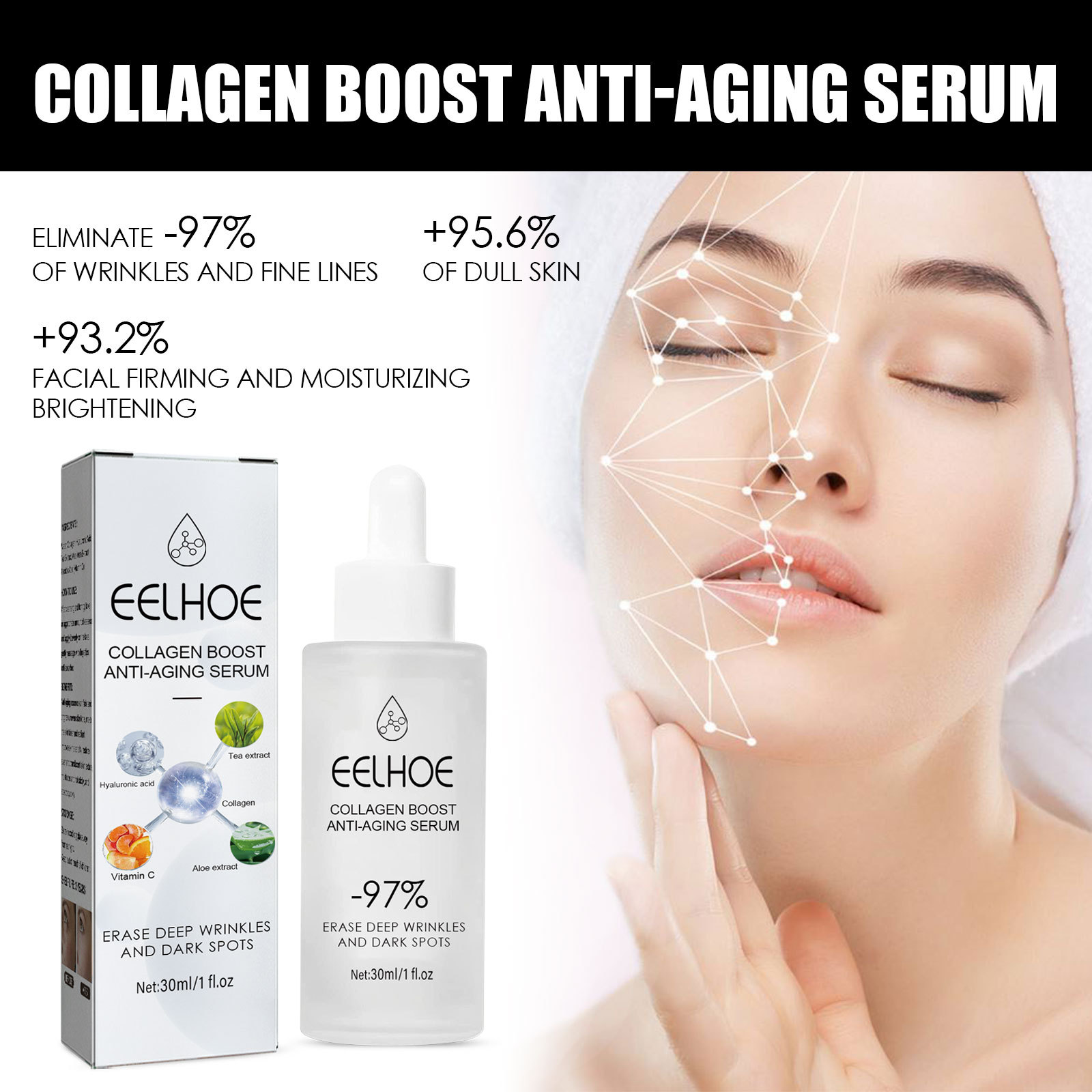 (1 PC) Collagen Boost Anti Aging Serum Wrinkle Removal Essence Moisturize Tightening Lifting Firming Spots Remover Fade Fine Lines Whitening Facial Skin Care