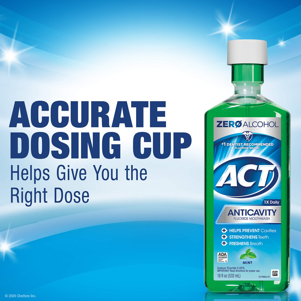 ACT Anticavity Zero Alcohol Fluoride Mouthwash 18 fl. oz., With Accura