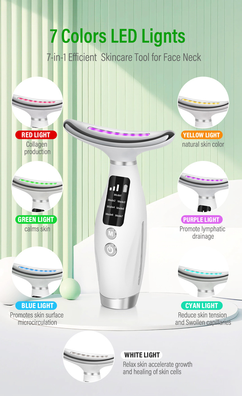 EMS Neck Face Lifting Beauty Device Neck Massager 7 Colors Multi Functional Beauty Instrument Wrinkles Removal Portable Facial Lift Skincare Machine