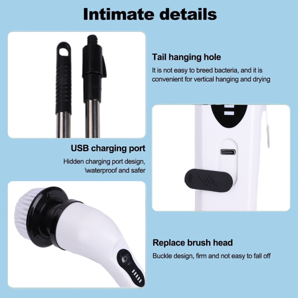 Electric Spin Scrubber, Cordless Electric Cleaning Brush with 9 Replaceable Brush Heads, Shower Cleaning Tool 360 Rotating Power