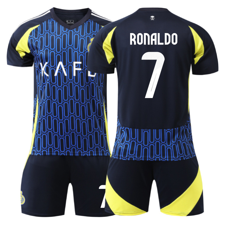 (Kids 16) 2425 Al Nassr Riyadh Victory Away No.7 Ronaldo Kids Football Kit Boys Soccer Jersy Football Training Shirts Shorts Socks Activewear Sports Tracksuit