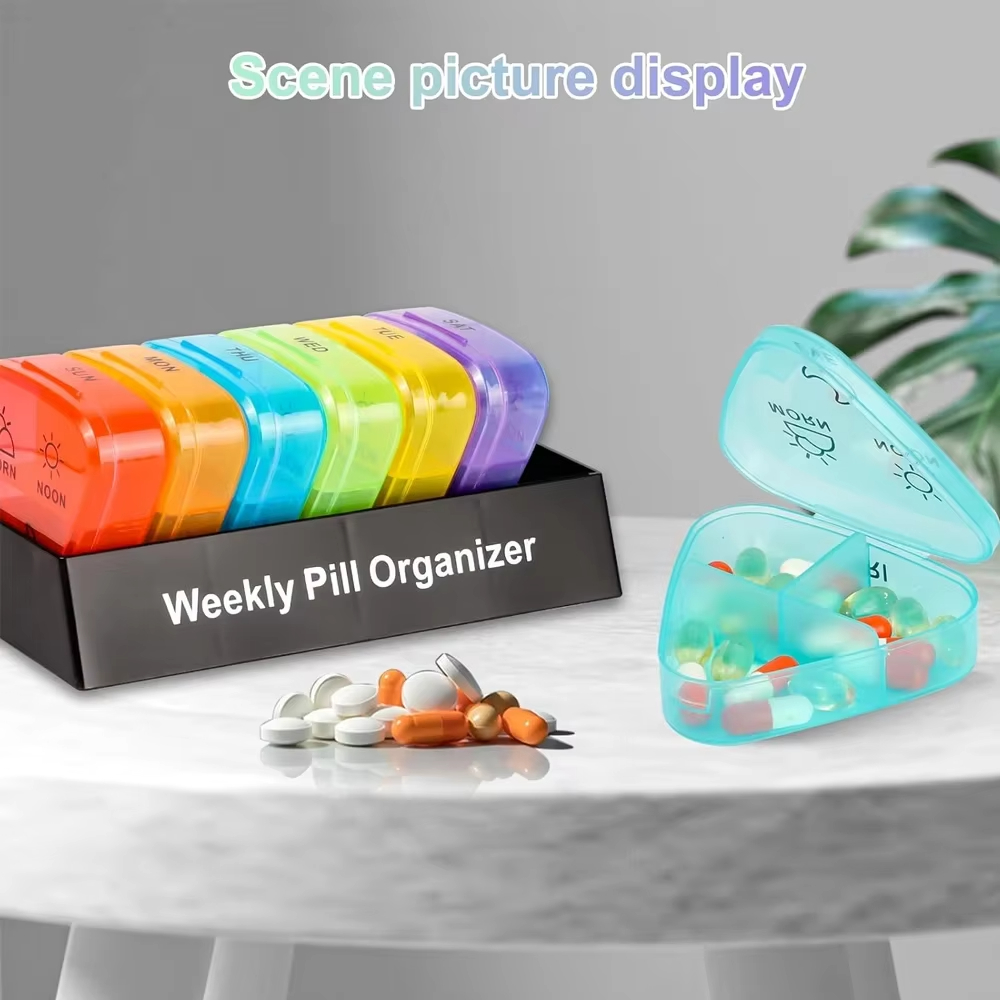 (Black Colorful) Daily Pill Box For Medicine Waterproof Secret Compartments Holder Drug Case Tablet Container Weekly Pill Organizer 7 Days Portable Travel Pills Case Pocket Case