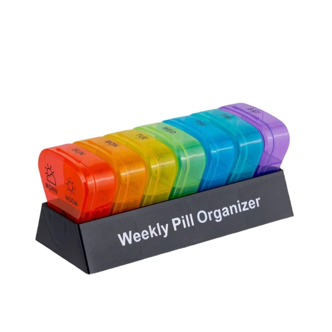 (Black Colorful) Daily Pill Box For Medicine Waterproof Secret Compartments Holder Drug Case Tablet Container Weekly Pill Organizer 7 Days Portable Travel Pills Case Pocket Case