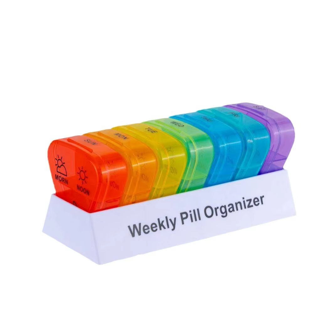 (Black Colorful) Daily Pill Box For Medicine Waterproof Secret Compartments Holder Drug Case Tablet Container Weekly Pill Organizer 7 Days Portable Travel Pills Case Pocket Case