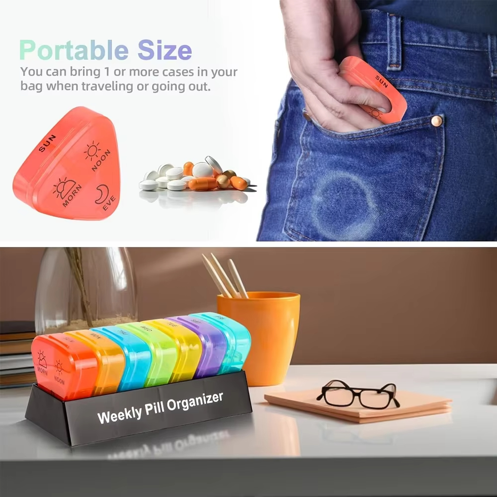 (Black Colorful) Daily Pill Box For Medicine Waterproof Secret Compartments Holder Drug Case Tablet Container Weekly Pill Organizer 7 Days Portable Travel Pills Case Pocket Case