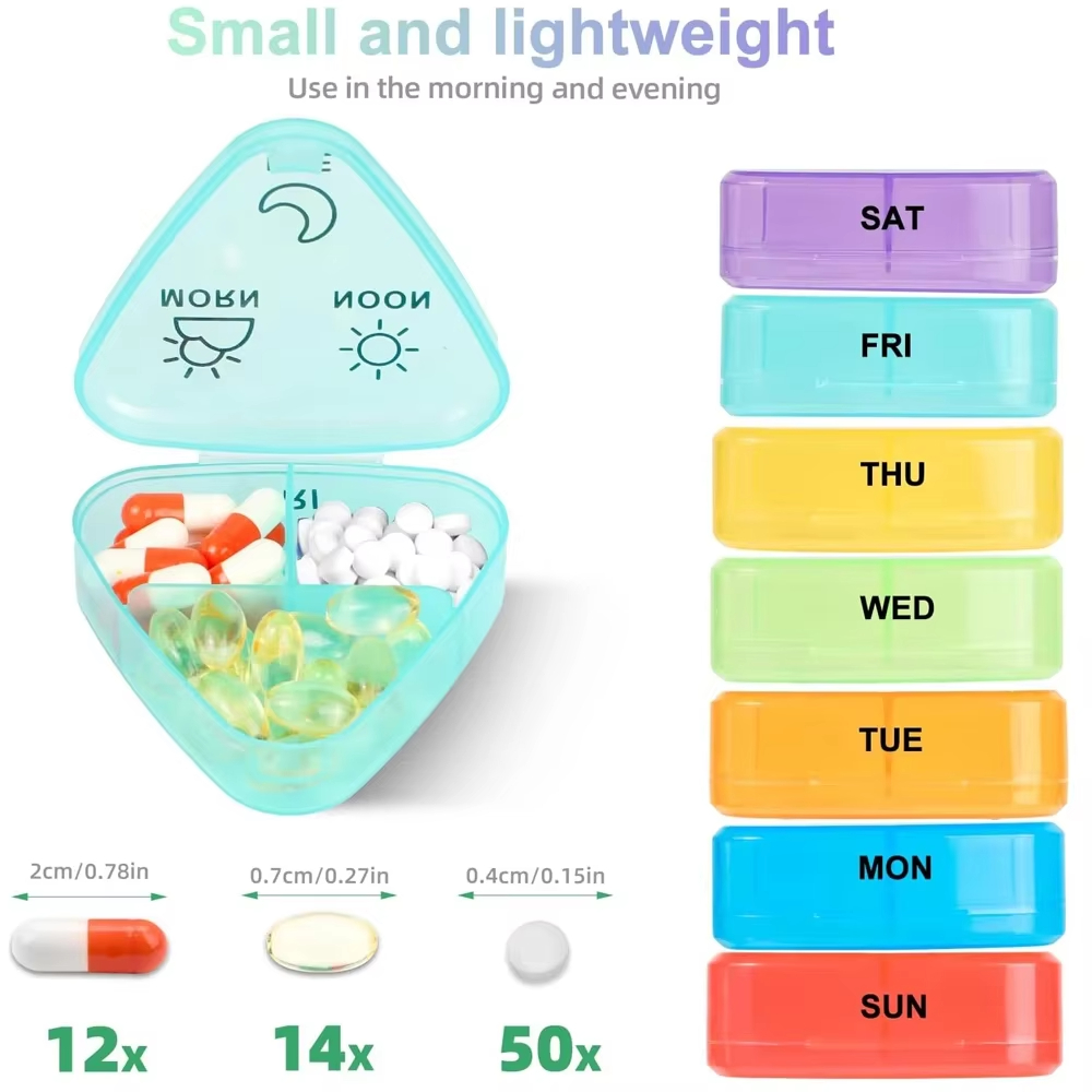 (Black Colorful) Daily Pill Box For Medicine Waterproof Secret Compartments Holder Drug Case Tablet Container Weekly Pill Organizer 7 Days Portable Travel Pills Case Pocket Case